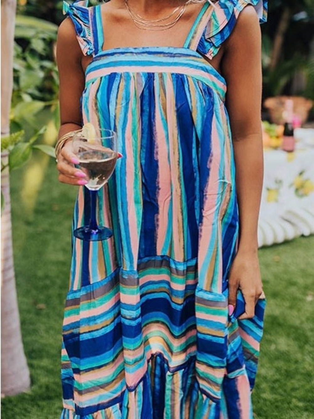 Umgee Pastel Blue Striped Peasant Dress